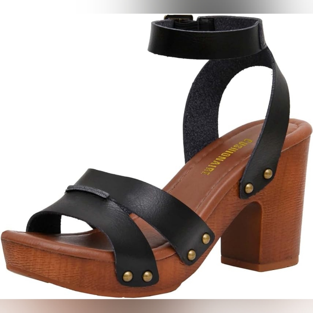 CUSHIONAIRE Women's Sandra Faux Wood Sandal +LiteSole Technology